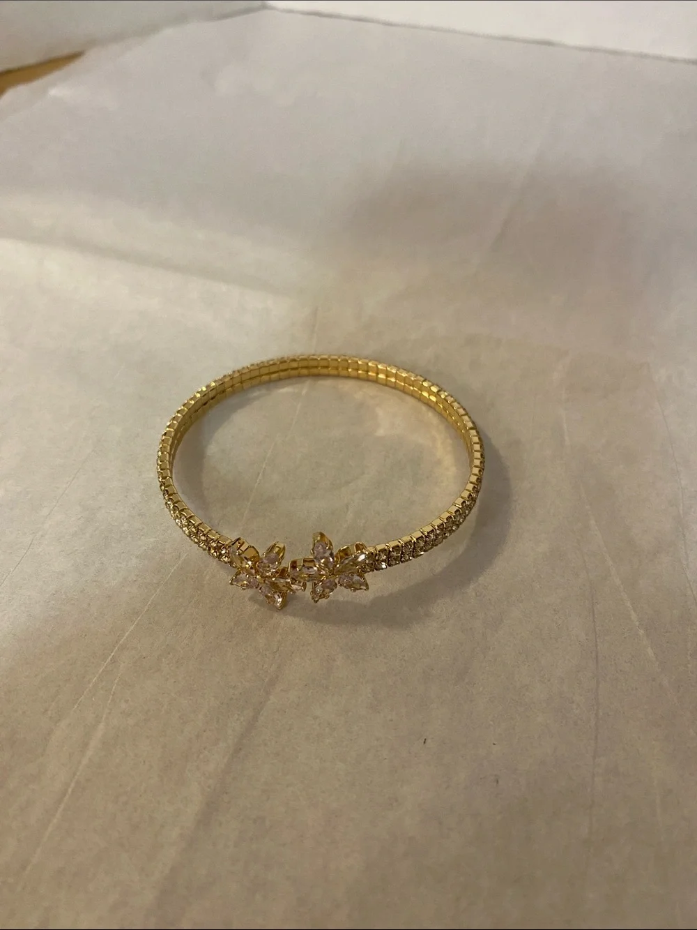 Gold Floral Crystal Bangle Bracelet - Elegant Women's Jewelry